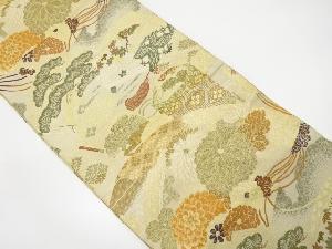 アンティーク　地紙に貝桶・草花模様織り出し丸帯（材料）